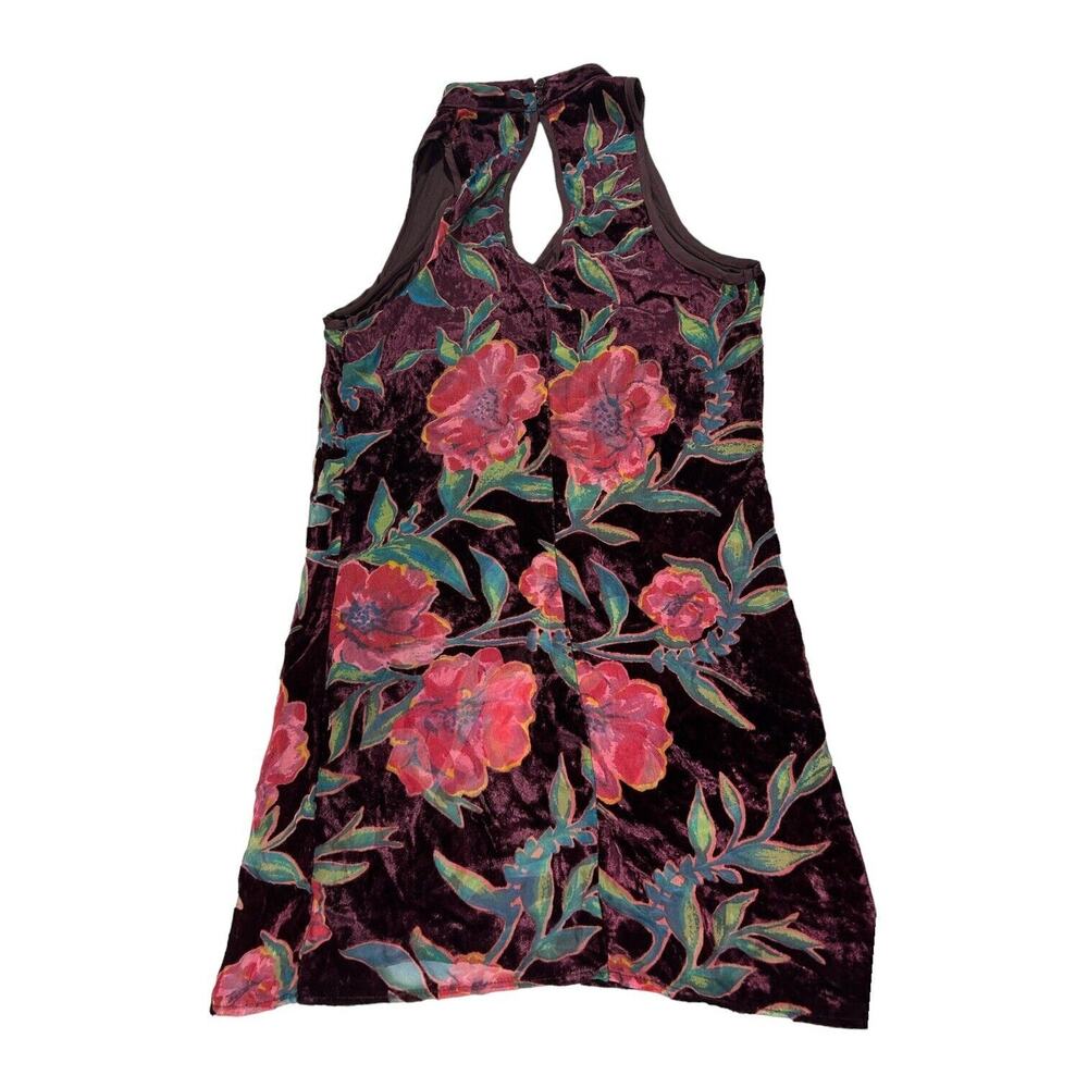 NWT Band of Gypsies Floral Velvet Halter Mini Dress Burgundy Plum XS Earthy Rose - Picture 6 of 16